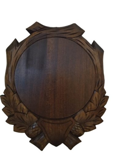 Carved panoply, for wild boar trophy, wood, dark brown, 30x25 cm
