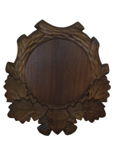 Carved panoply, for wild boar trophy, wood, dark brown, 30.5x33 cm