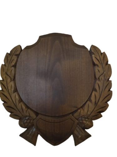 Carved panoply, for wild boar trophy, wood, dark brown, 25x25 cm