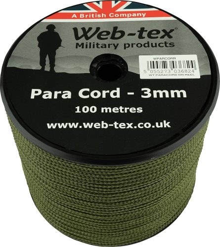 Web-Tex paracord cord, 3 mm, 100 m, green