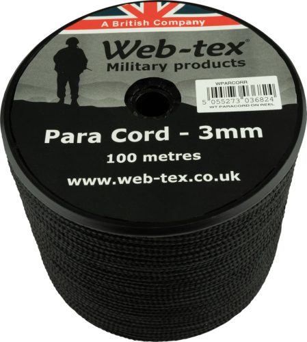 Web-Tex paracord cord, 3 mm, 100 m, black